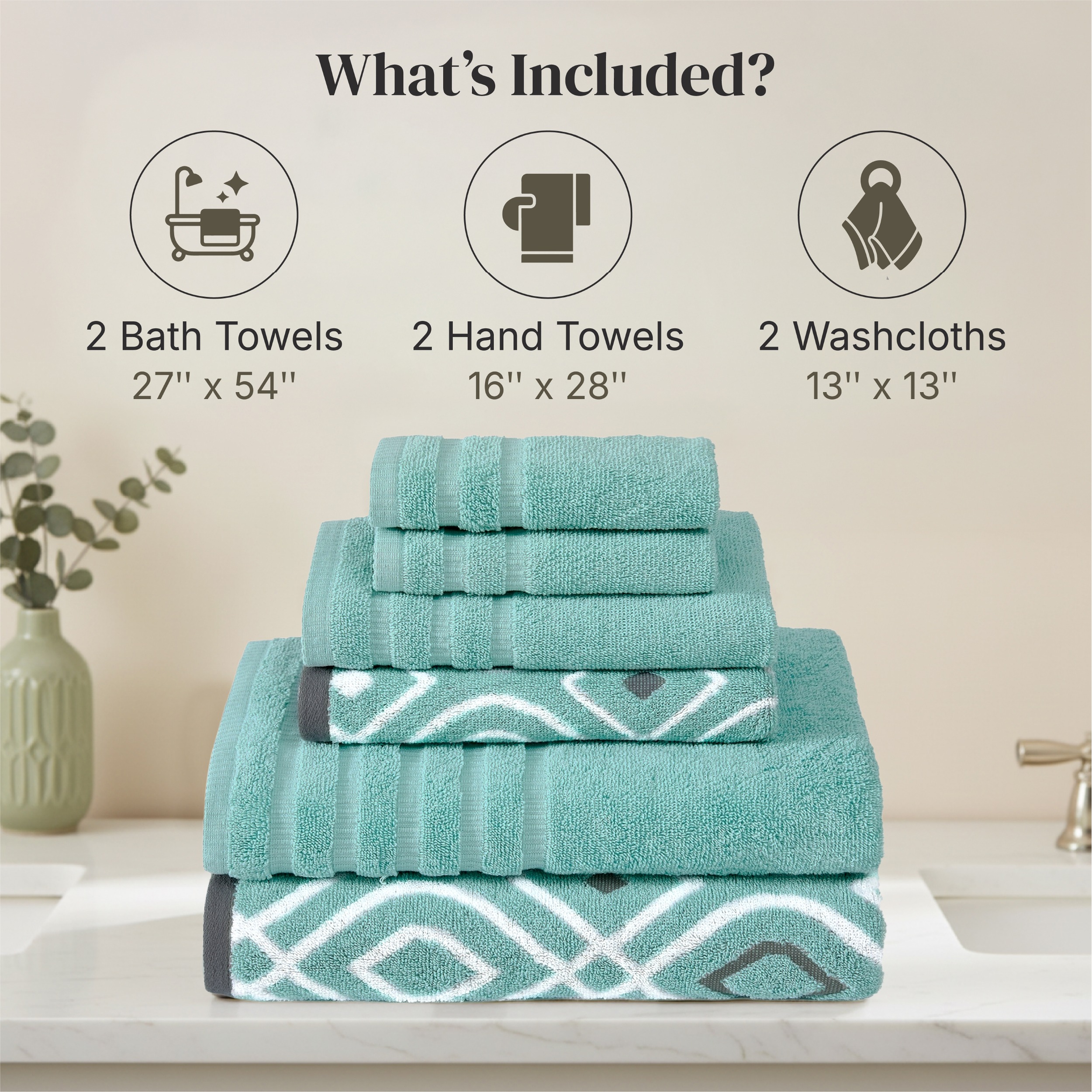 Modern Threads Oxford 6-Piece Cotton Towel Set, Aqua photo 6