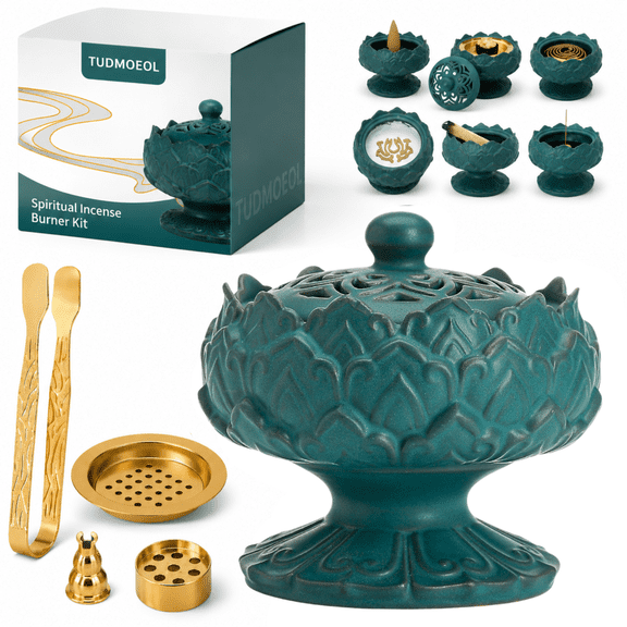 Bakhoor Incense Burner, Ceramic Incense Holder with Lid, Multi-Use for Bakhoor, Cone and Stick Incense