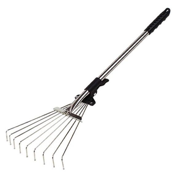 Falleo Clearance Adjustable Garden Leaf Rake Alloy Telescopic Hoe Grass Tool Multi Toothed Metal Rake for Deciduous Hay Grass of Lawn and Yard