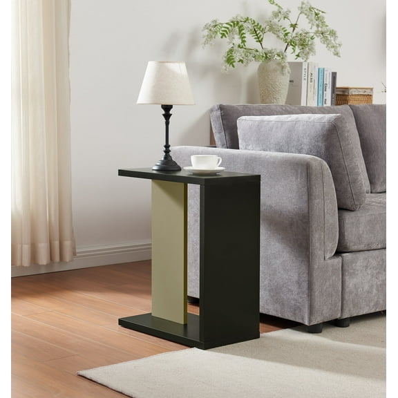Kings Brand Furniture Hayward Side Table, Side End Table for Couch, Snack and Laptop (Black with Lemon Pepper)