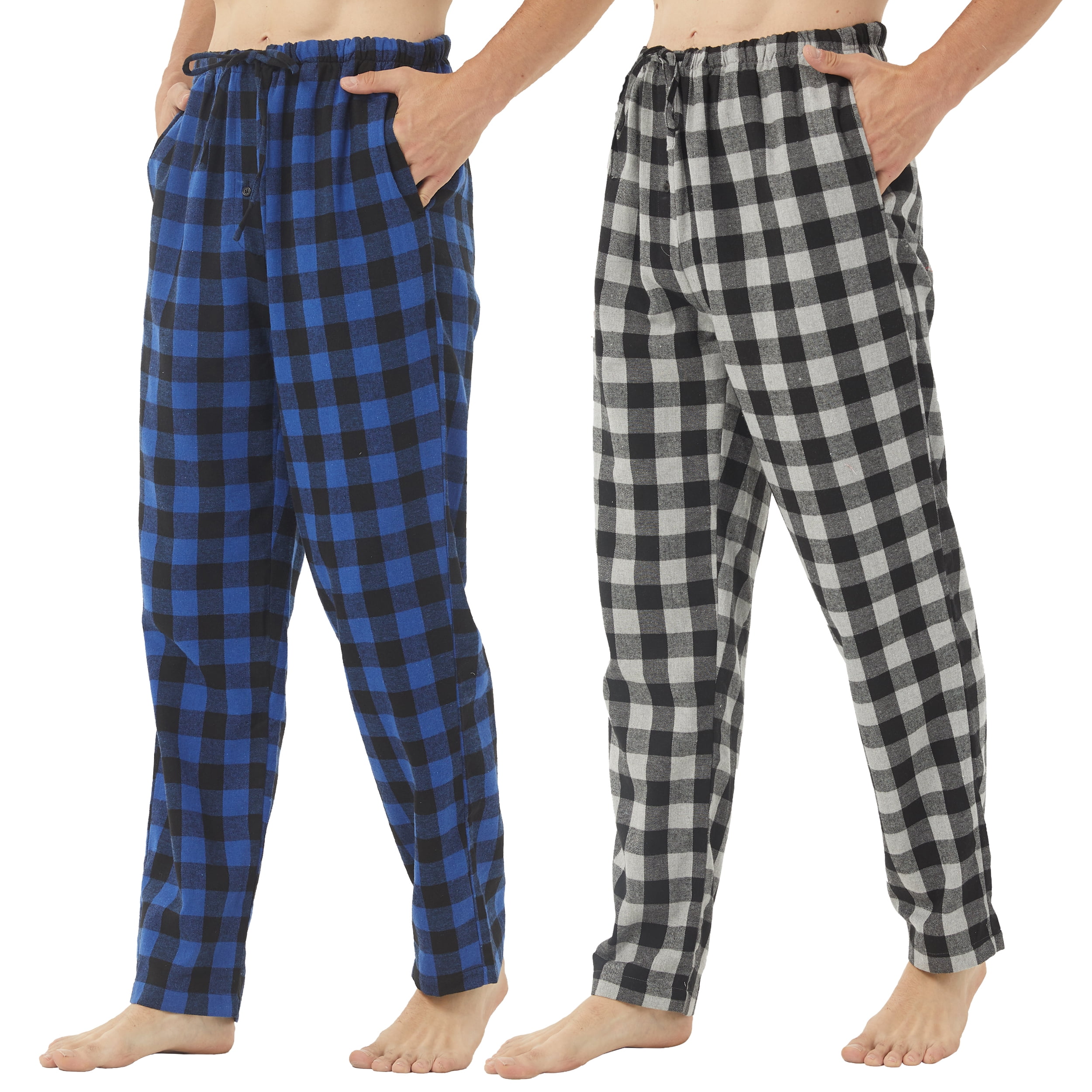 2 Pack Mens Checkered Lounge Pants Trousers Pyjamas Bottoms Pure Cotton