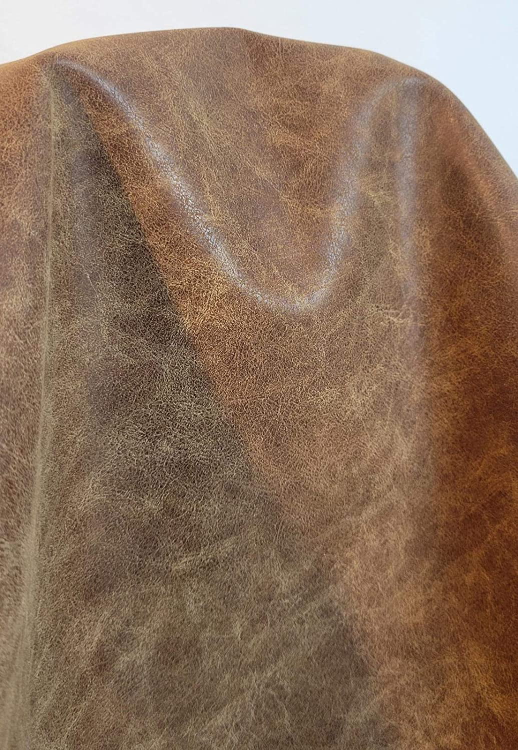 Chestnut Mid Brown Tan Distress Faux Leather Synthetic Pleather 0.9 mm 1 Yard 36 x 54 inch Soft Smooth Upholstery (Chestnut Tan Distress Vintage)