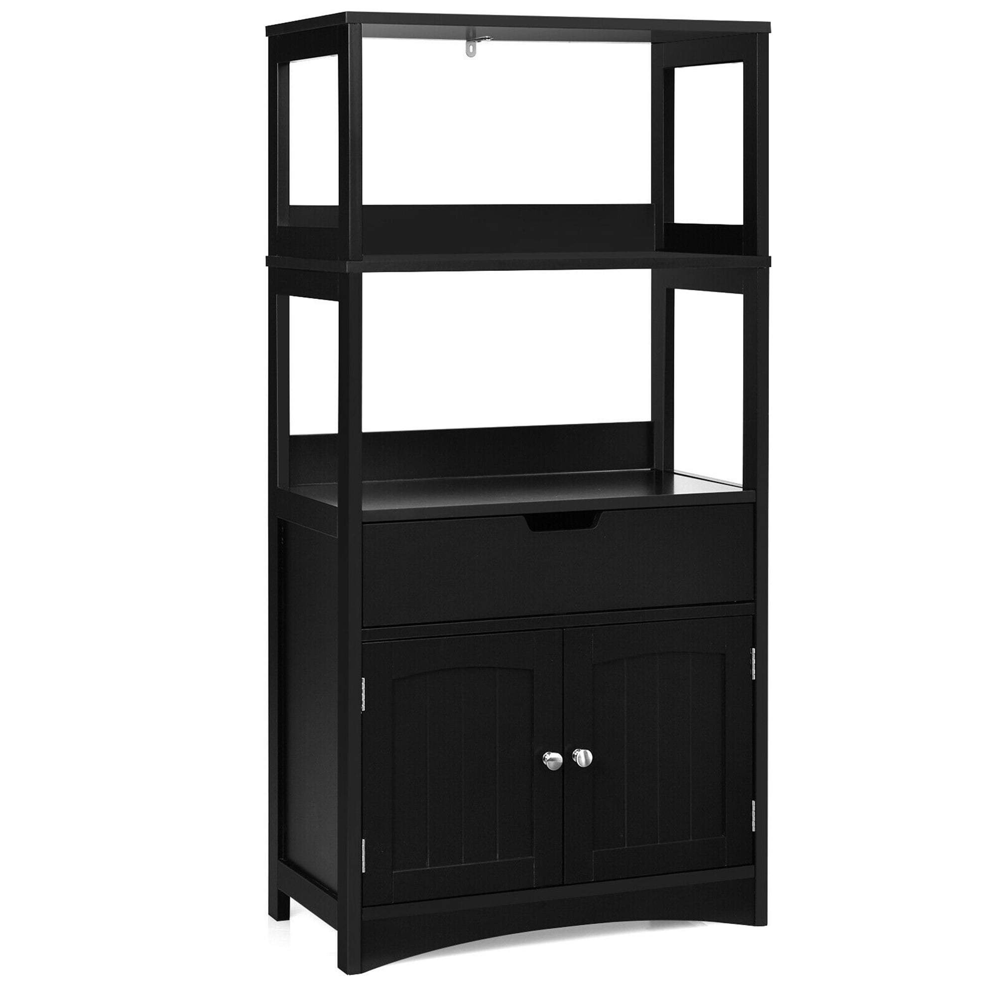 Gymax Bathroom Storage Cabinet Shelf Cupboard Floor Cabinet w/Drawer Black