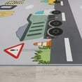 thumbnail image 3 of Kids Rug Non-Slip Play Mat with Construction Road in Grey, 3 of 5