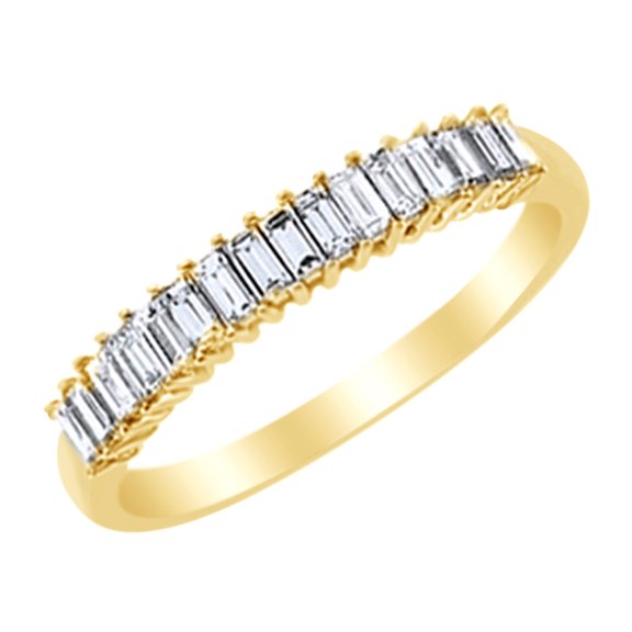 Baguette Cut White Natural Diamond Anniversary Band Ring in 14k Yellow Gold (0.5 Cttw) Ring Size : 4