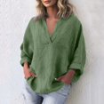 thumbnail image 2 of WTOBBY Women's V-Neck Pullover Long Sleeve Top, Cotton Linen Casual T-Shirt for Fashion Comfort, Relaxed Fit with Soft Stretch Fabric, Daily Wear Essential,Army Green L, 2 of 5
