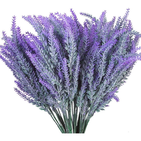Morttic12 Bundles Artificial Flowers Fake Lavender Bouquet No Fade UV Resistant Shrubs Purple Lavender Flowers Artificial Plant for Wedding, Bedroom, Office, Garden, Patio Decoration