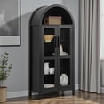 thumbnail image 2 of GZXS Arched Kitchen Pantry Cabinet with Glass Doors, Display Curio Case with LED Light Strip, Modern Retro 5-Tier Storage Hutch Cabinet for Kitchen & Dining Room, 30"L x 15.5"W x 67"H, Black, 2 of 10