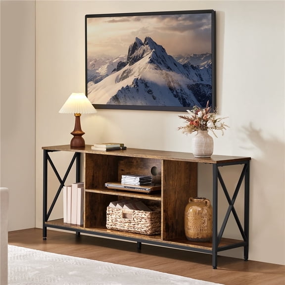 Yaheetech 55in TV Stand TV Console Table Cabinet with Storage for TV up to 65 inch , Rustic Brown