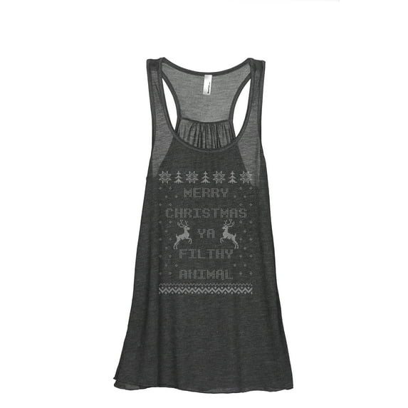 Merry Christmas Ya Filthy Animal DISC Women's Fashion Sleeveless Flowy Racerback Workout Yoga Tank Top Charcoal Grey Medium