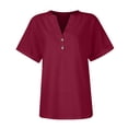 thumbnail image 6 of 4X-5X Plus Size Eyelet Tops for Women Hollow-Out Short Sleeve T Shirts Womens Casual Solid Color Pullover Button V Neck Summer Beach Tees Top, 6 of 7