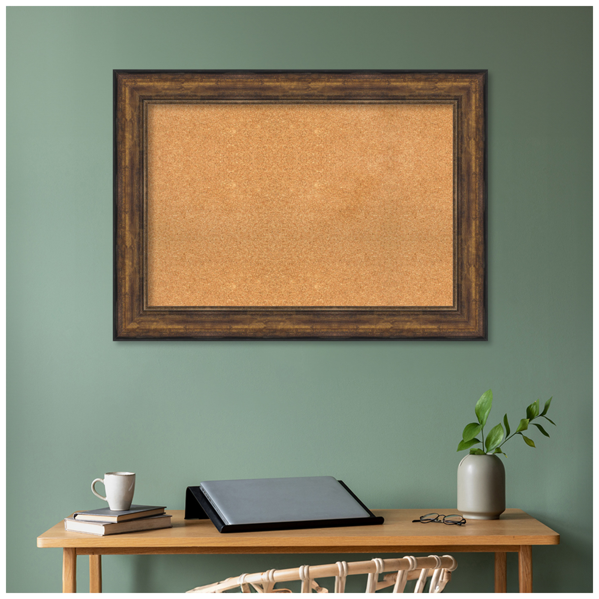 Amanti Art Natural Cork Board Framed Ballroom Bronze Bulletin Board 44 in. x 32 in.