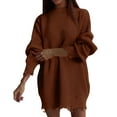 thumbnail image 1 of Women's Cable Knit Sweater Dress Crewneck Oversized Pullover Tunic (Coffee, XL), 1 of 5