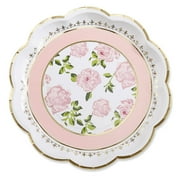 Kate Aspen Vintage CORNET Floral Tea Party 9 in. Premium Decorative Paper Plates | Party Supplies - Pink (Set of 16), (28590PK)