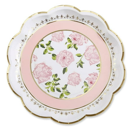 Kate Aspen Vintage CORNET Floral Tea Party 9 in. Premium Decorative Paper Plates | Party Supplies - Pink (Set of 16), (28590PK)