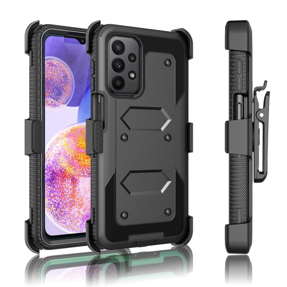 EBIZCITY Phone Cases for Samsung Galaxy A23 5G (2022) 6.6", [Built-in Screen Protector] Combo Holster Belt Clip [Heavy Duty] [Kickstand] Full-Body Rugged Holster Case -Black