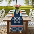 thumbnail image 4 of Navy Blue Coastal Table Runner, Nautical Ocean Sea Rudder Abstract Art Washable Cotton Linen Table Runners 72 Inches Long, Dresser Scarf Runner for Dining/Coffee/Kitchen/TV Stands/Cabinets 13''x72'', 4 of 9
