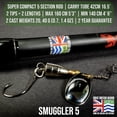 thumbnail image 3 of Rigged and Ready Smuggler 5 Travel Fishing Rod & Case. Compact medium-short length 5.25’ (160cm) rod, with 2 tips, for spin and general fishing. For fish up to 6lbs (3kg), 3 of 9