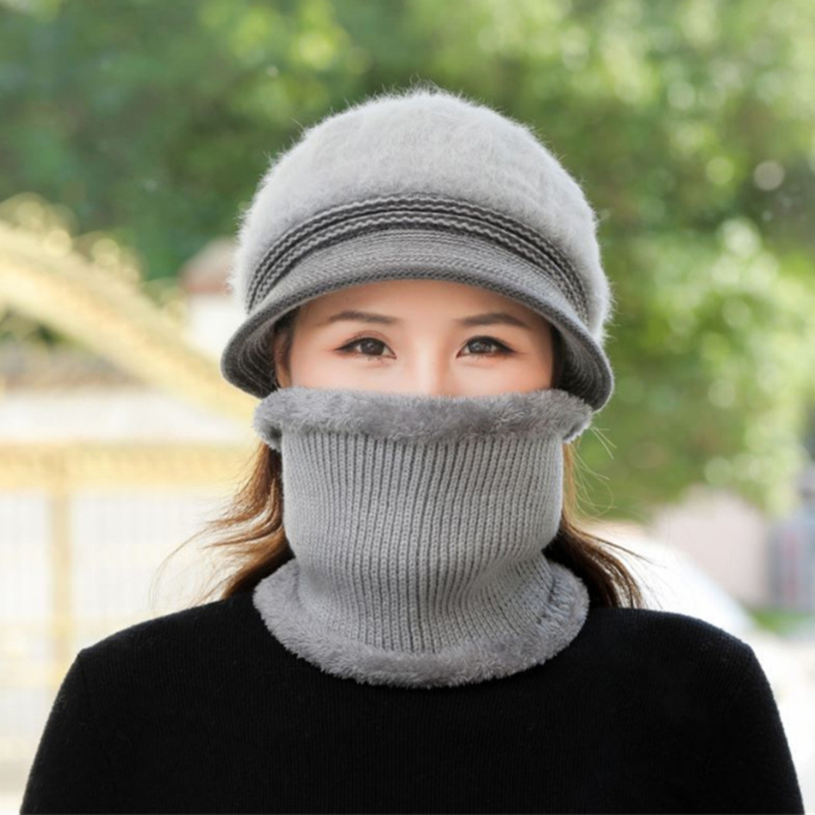 2Pcs/Set Fleece Winter Hats for Women Knit Beanie Hat Scarf  display picture 1