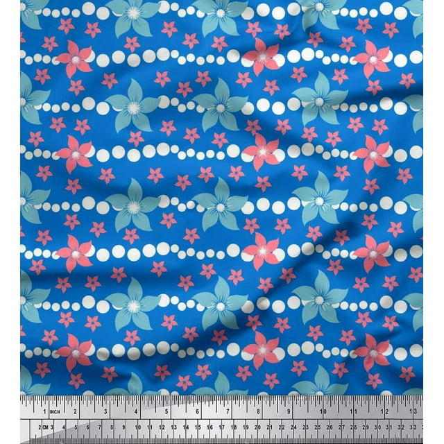 Soimoi Polyester Crepe Fabric Dot & Floral Artistic Print Sewing Fabric Yard 52 Inch Wide