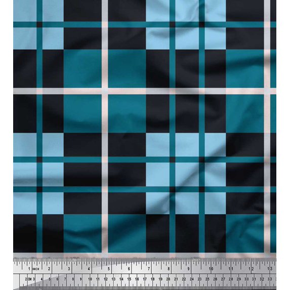 Soimoi Poly Georgette Fabric Window Pane Check Printed Fabric 1 Yard 42 Inch Wide