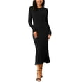 thumbnail image 2 of VESTIDO DE SUÉTER DE MANGA LARGA PARA MUJER INSPIRE CHIC, CUELLO REDONDO, TEJIDO DE CANALÉ, PLISADO EN A, VESTIDOS MIDI TALLA S NEGRO, 2 of 6