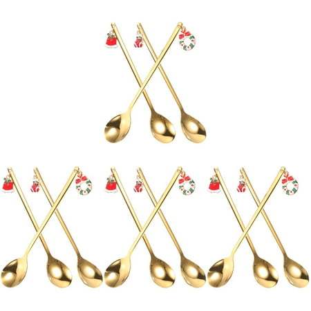 

TOYMYTOY 12 pcs Xmas Dessert Spoons Stirring Spoons with Christmas Elements Pendants