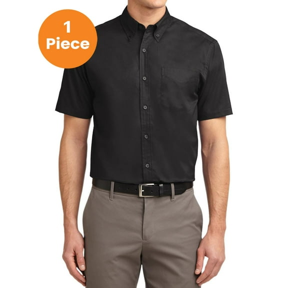 Port Authority TLS508 Tall Short Sleeve Easy Care Shirt, Black/ Light Stone, LT, Mens Casual Button Down Shirts