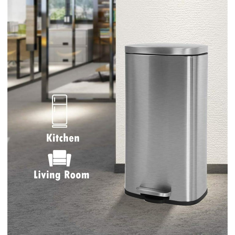 Kitchen Trash Can Brushed Stainless Steel 8 Gallon/30L Step Garbage Can  Small & Tall Waste Basket with Lid & Plastic Inner Bucket Metal Pedal  Recycle