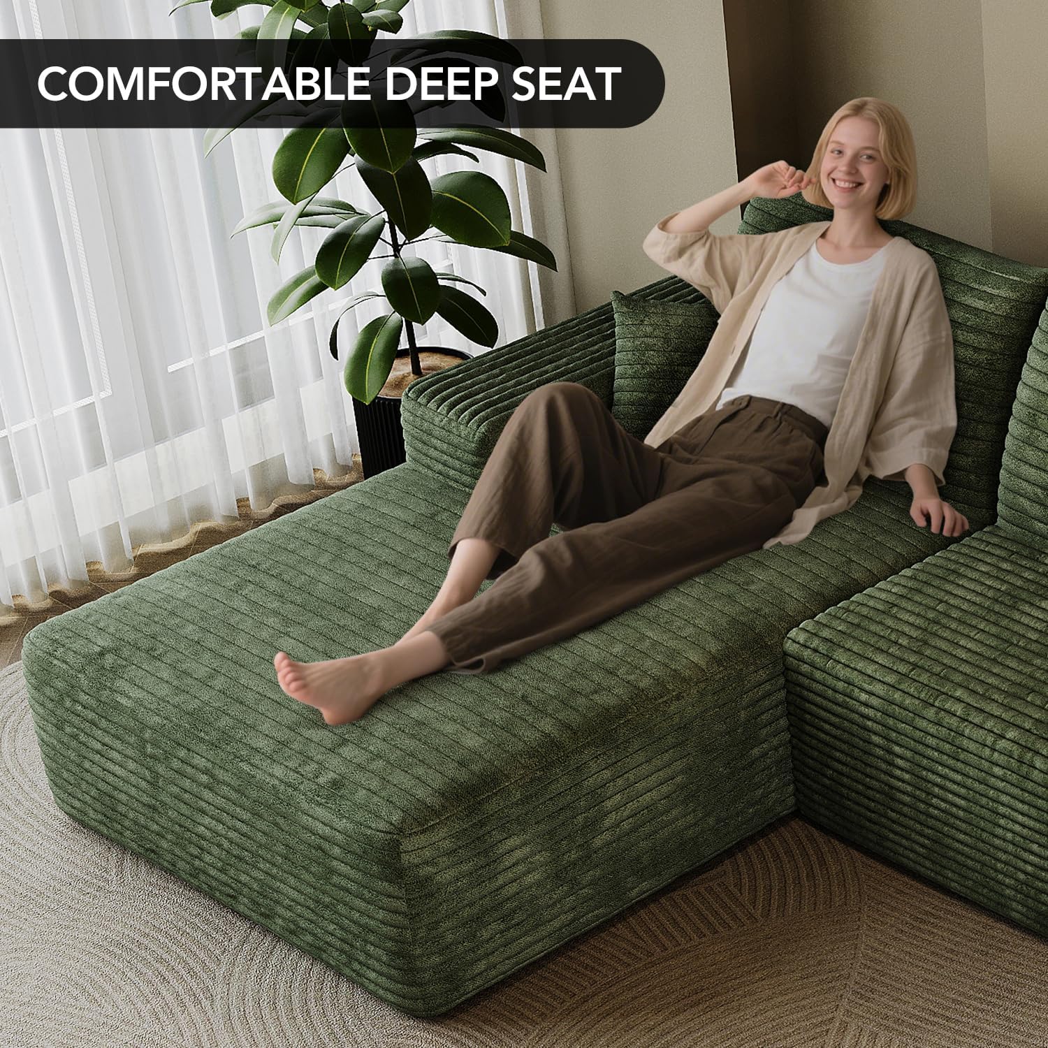 103" Cloud Sectional Sofa, Modern L Shaped Deep Seat Couch, Plush Corduroy Upholstered Sofa No Assembly, Living Room