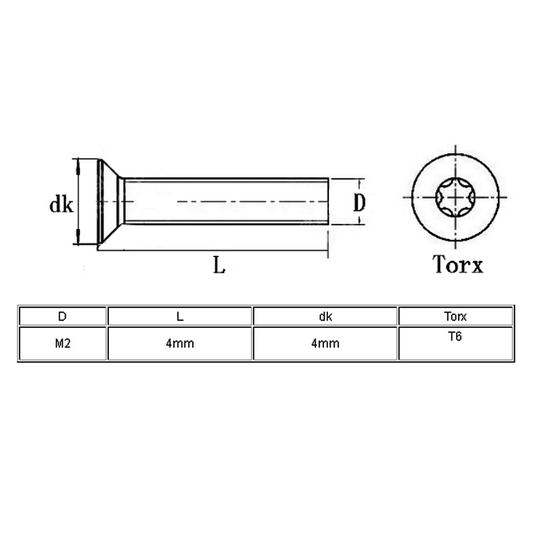 M2x4mm tournevis Torx T6 304 vis tête Torx 30Pcs