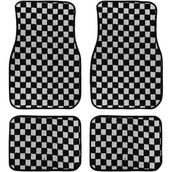 Checkered Car Floor Mats 4 Piece Set, Universal Fit Plaid Auto Floor Liners, Non Slip All Weather Vehicle Foot Mats for Cars SUVs Trucks Vans(1 Set, Black White)