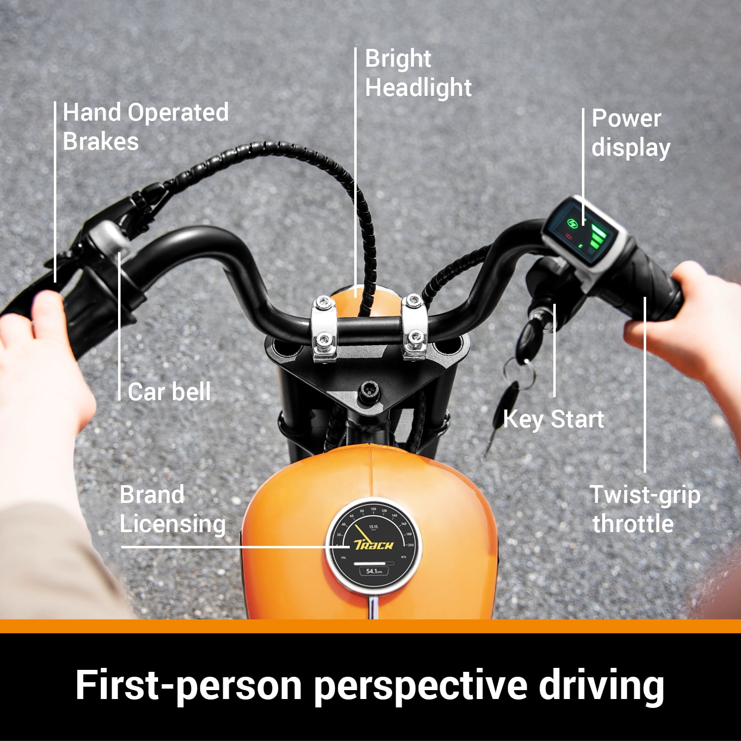 Track 7 36V Electric Dirt Bike, 350W Ride on Motorcycle with Twist Grip Throttle, Hand-Operated Brakes, Key Start, Off-Road Motocross Speed Up to 15 mph, Orange
