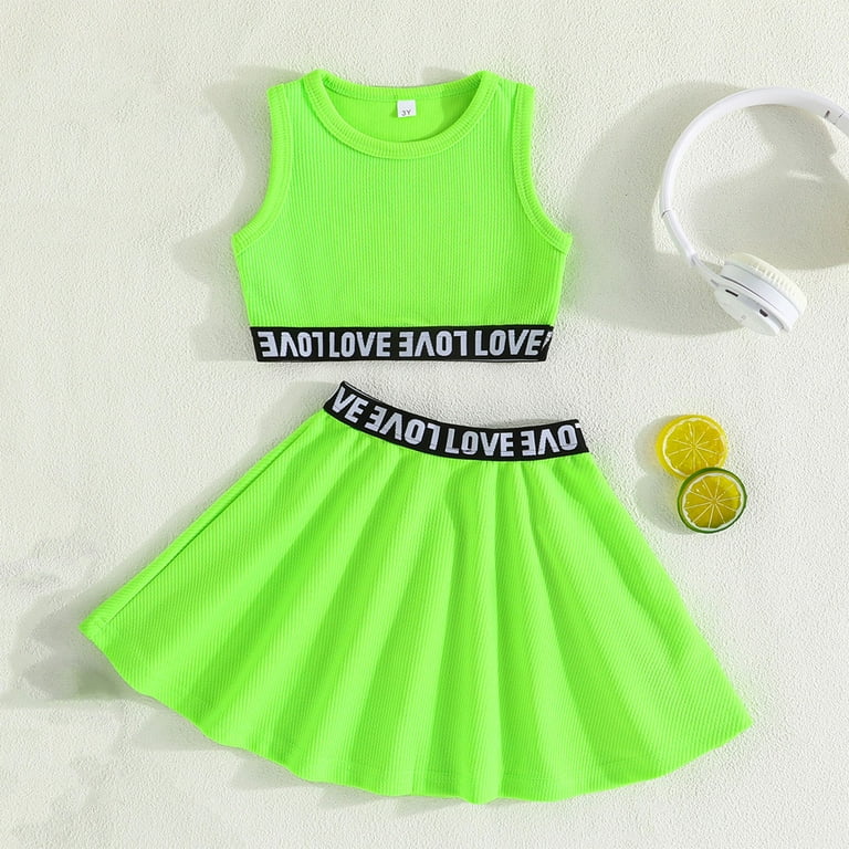 Neon yellow crop top and skirt sale
