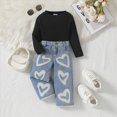 thumbnail image 4 of HCNTES Baby Girl Winter Clothes Toddler Girls Clothes 2T 3T 4T 5T 6T Ribbed Baby Kids Girl Denim Outfits Long Sleeve Tops Love Hearts Jeans Pant, 4 of 9