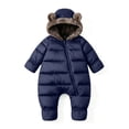 thumbnail image 6 of 12-18 Months Newborn Baby Winter Snowsuit Fleece Lined Hooded Footed Romper With Cute Bear Ears Infant Zipper Padded Jumpsuit One-Piece Footed Romper Newborn Gift, 6 of 9