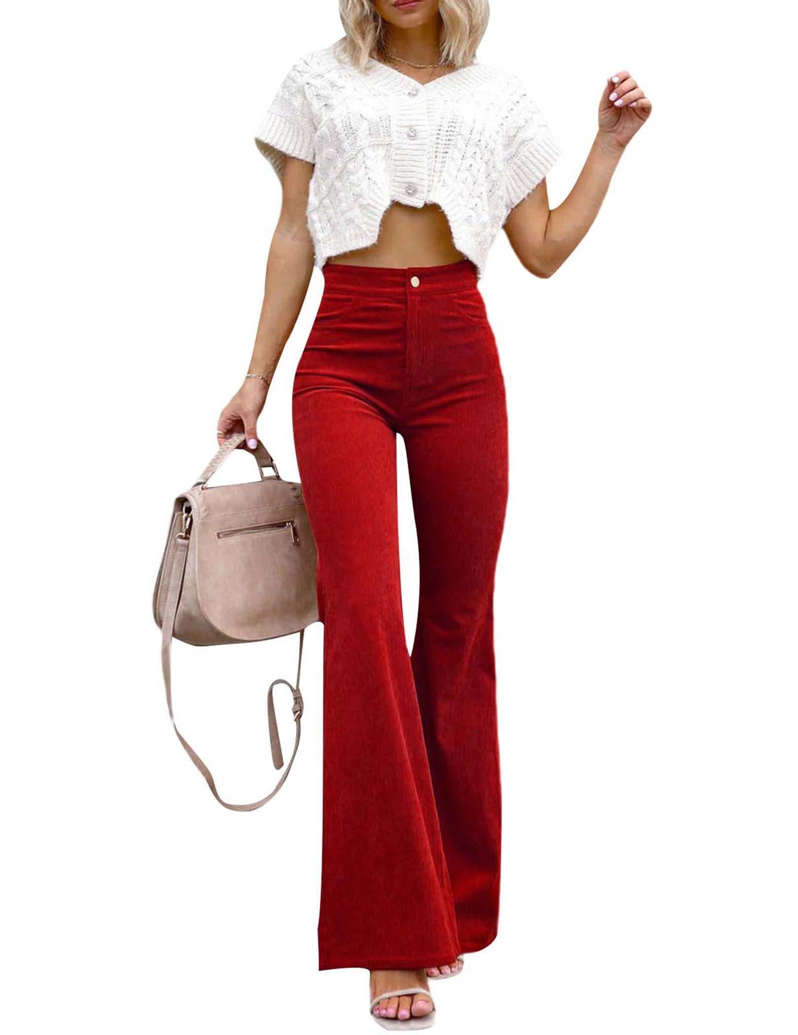 Women's Bell Bottom Corduroy Flare Trousers High Waisted Stretch Casual