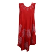 Mogul Womens Red Tank Dress Sleeveless Round Neck Summer Style Tunic Beach Dresses