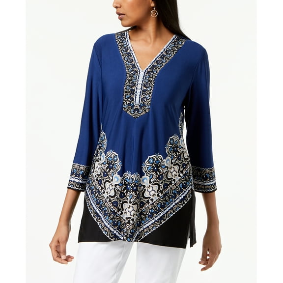 JM Collection Petite Printed Tunic Bordered Stencil PL
