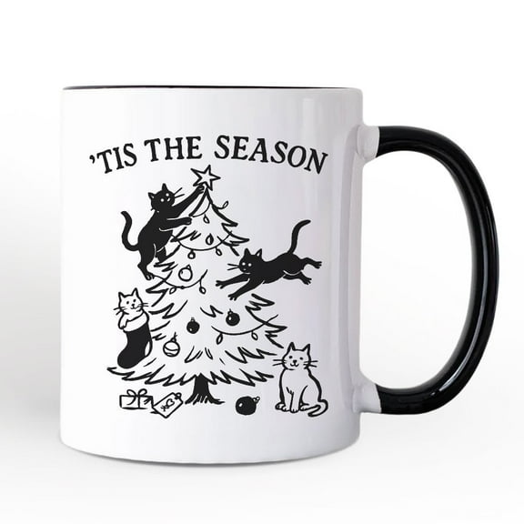 Christmas Tree Killer Cats Personalized Mug, Tis the Season Funny Holiday Gift with Custom Name