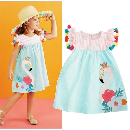 Toddler Kids Girls Flamingo Summer Casual Dress Sundress Clothes 1-6Years