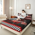 thumbnail image 4 of Manfei Red Racing Car Twin Sheet Sets for Boys, Modern Checkered Flag Twin Fitted Sheet, Fashion Honeycomb Flat Sheet, Luxury Bedroom Decor, 3 Pieces, 4 of 7