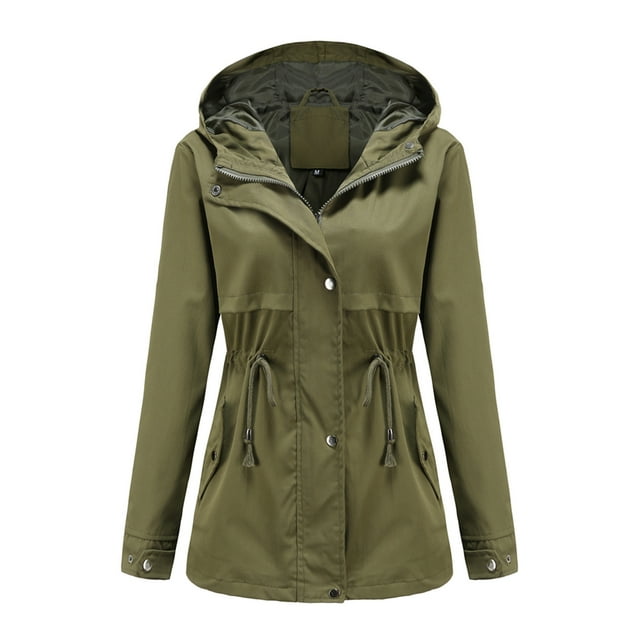 LSLJS Veste de Pluie Unie pour Femmes Vestes d'Extérieur Imperméable à Capuche Coupe-Vent (Vert Armée, TTTG)