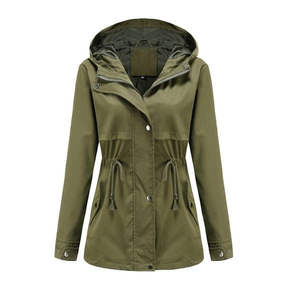 Lilgiuy Women’s Solid Rain Jacket Outdoor Jackets Waterproof Hooded Raincoat Windproof Army Green,10(XL) Winter Clothes for 2022