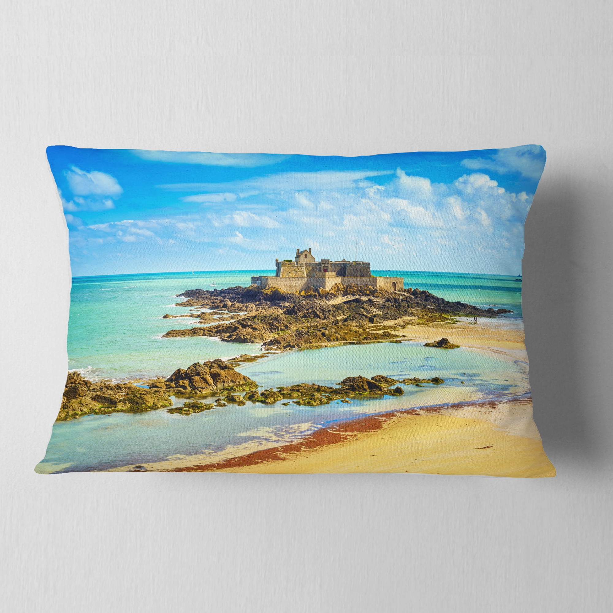 Designart Saint Malo Fort National Beach - Seascape Throw Pillow - 12x20