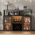 thumbnail image 4 of Wine Bar Cabinet – Farmhouse Liquor Cabinet – LED Light & Power Outlets – Wood Buffet Sideboard – Wine Racks & Glass Holder – Kitchen, Dining Room & Living Room – Black, 4 of 7