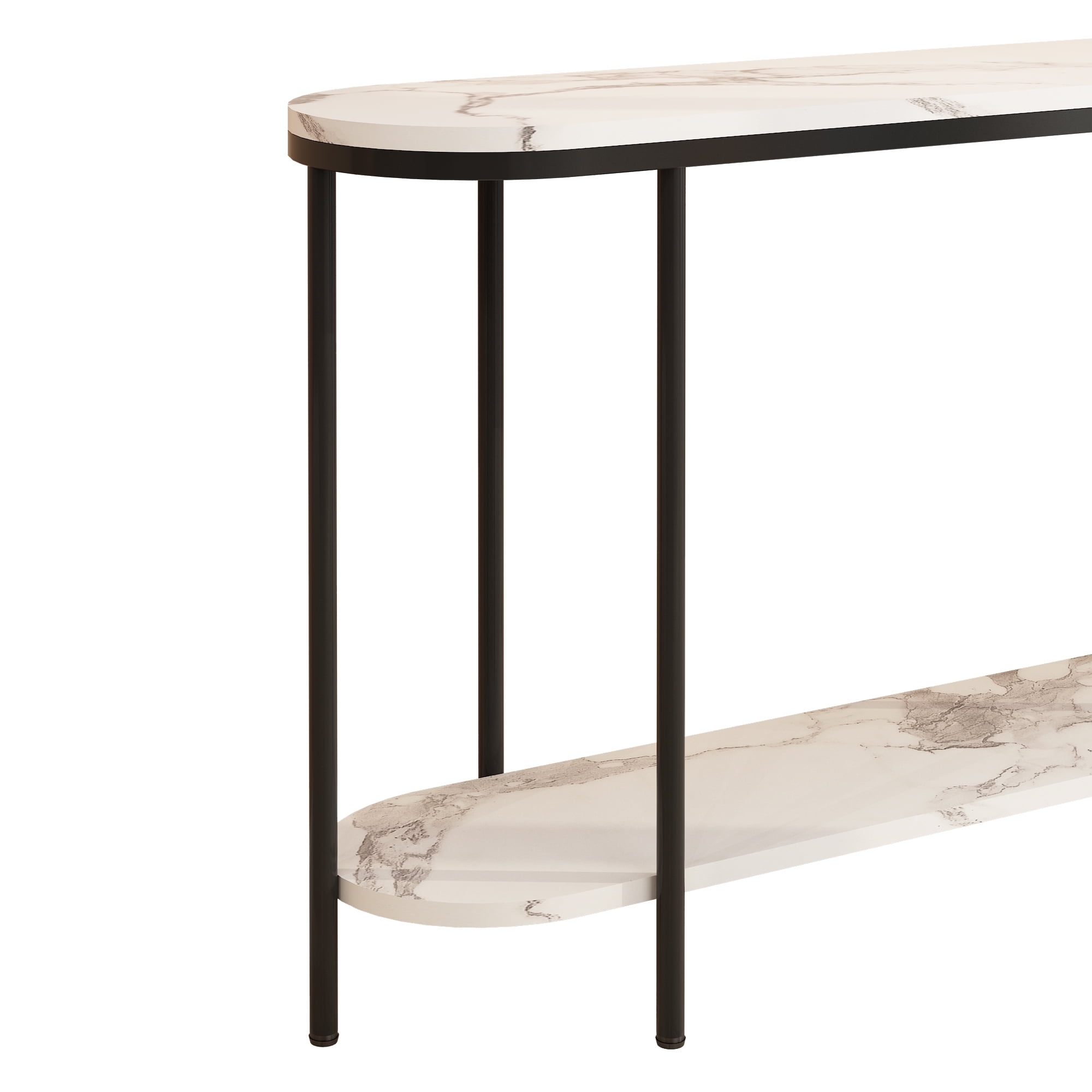 Ktaxon Entryway Table 2 Tier for Entrance, Sofa Coffee Desk Home Furniture with Storage Shelves, Metal Artificial Marble Black & White