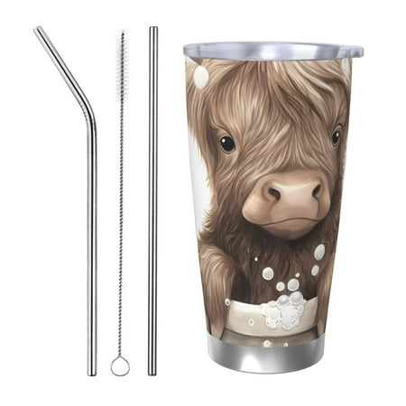 

Salouo Cute Cow Bath Print 20oz Tumbler with Lid Stainless Steel Vacuum Insulated Tumbler Durable Insulated Coffee Mug Thermal Cup with Splash Proof Sliding Lid-Straw Three-piece Set