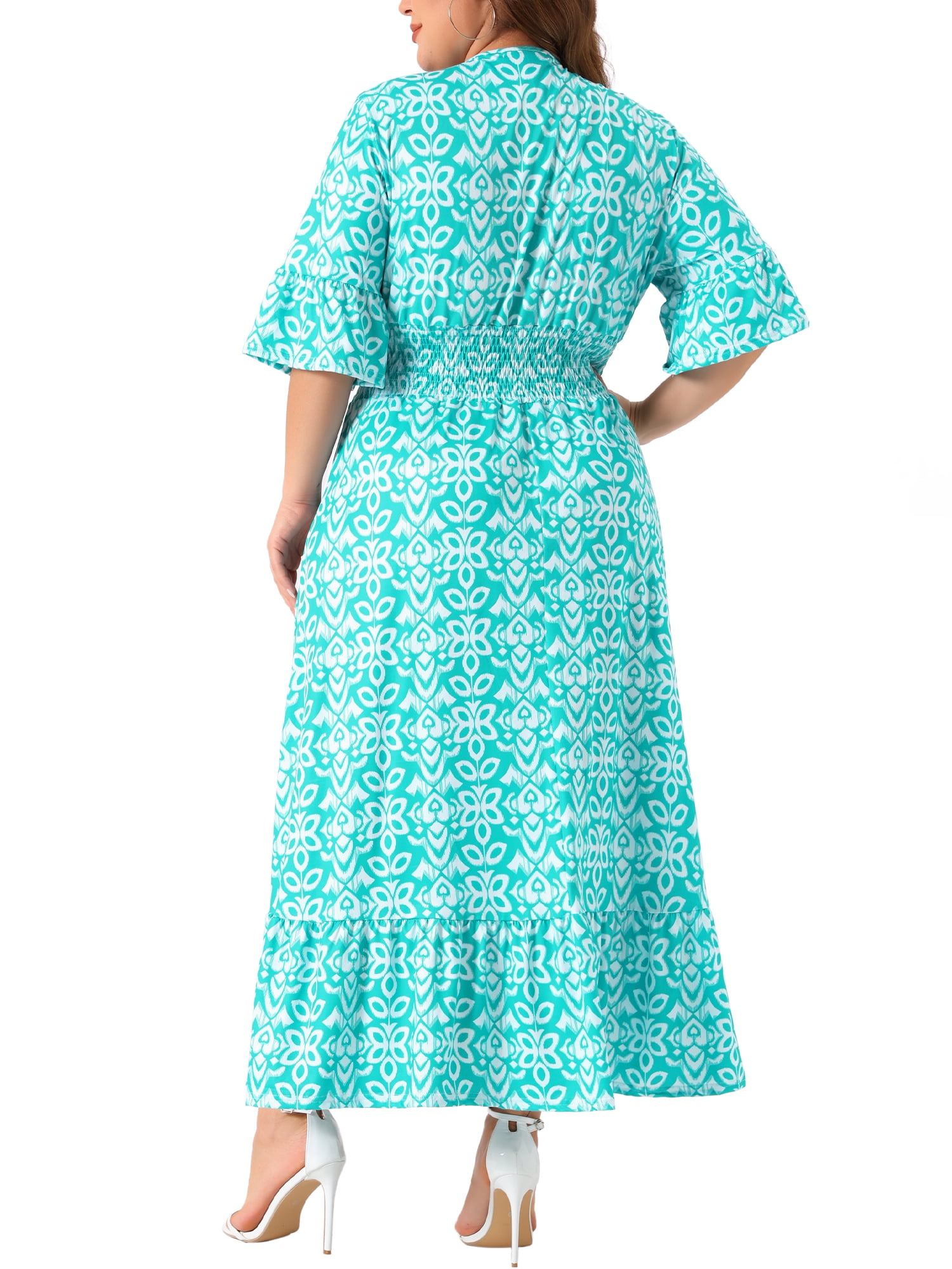 DARING DIVA Women's Plus Size Bell Sleeve Ruffled Hem Boho A Line Dress 3X Lake Green
