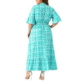 thumbnail image 4 of DARING DIVA Plus Size Bell Sleeve Ruffled Hem Boho A Line Long Dress 4X Lake Green, 4 of 6